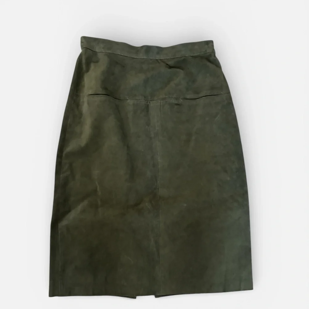 Vintage Green Pig Suede Midi Skirt, Size 10